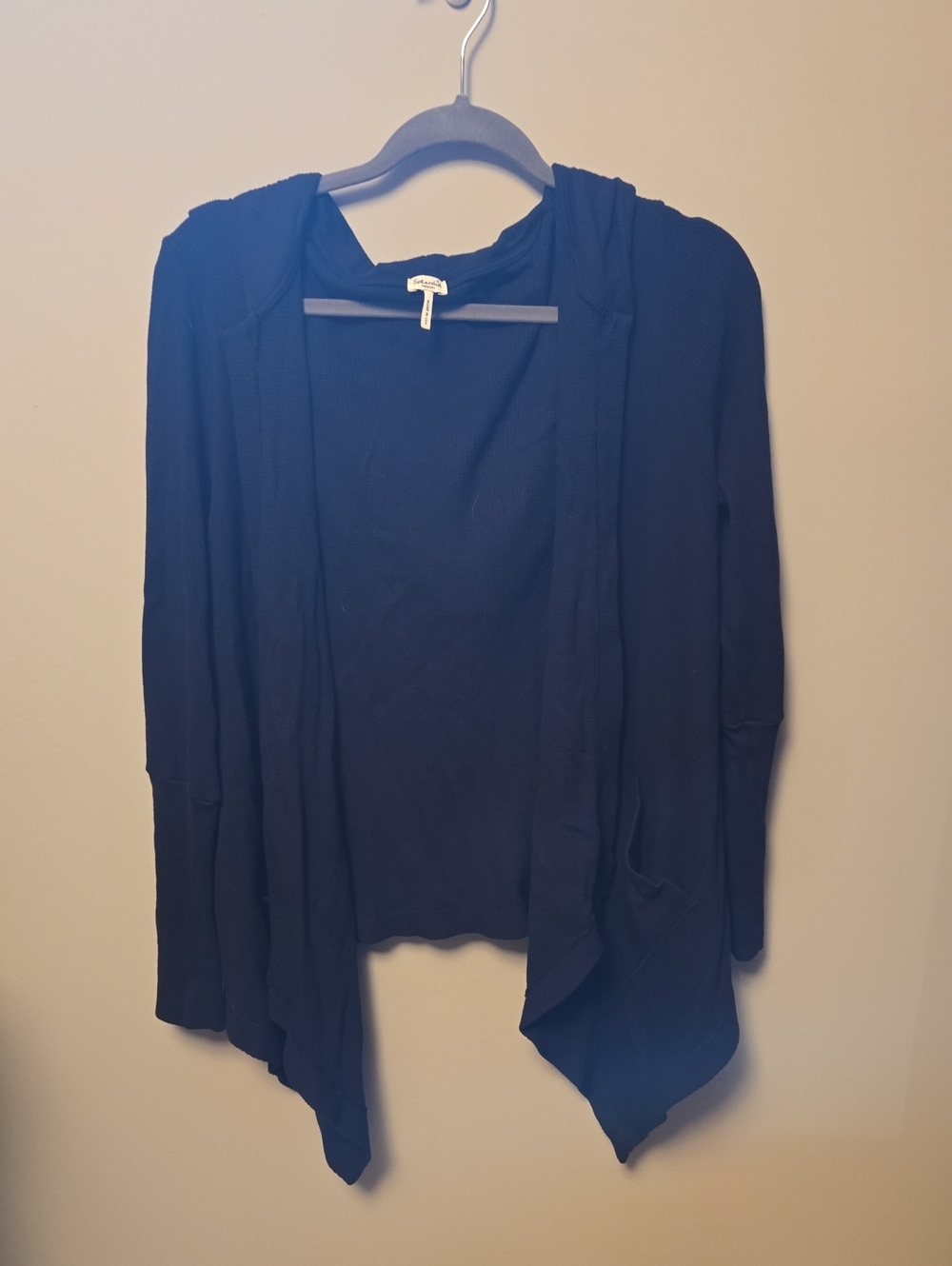 Splendid Hooded Waterfall Front Sweater  Black M